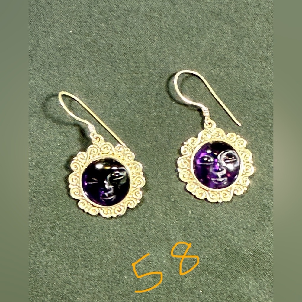 PRICE FIRM • Sajen 925 sterling silver amethyst earrings carved face goddess